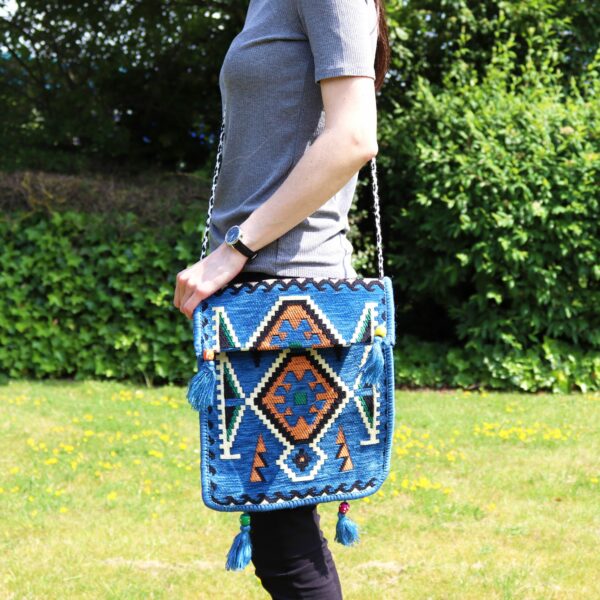 Sky Blue Kilim Messenger Festival Bag - Image 7