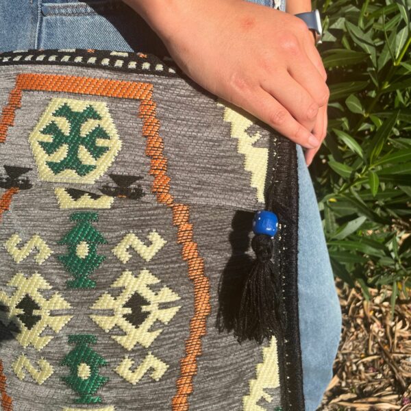 Pale Grey Kilim Messenger Festival Bag - Image 2