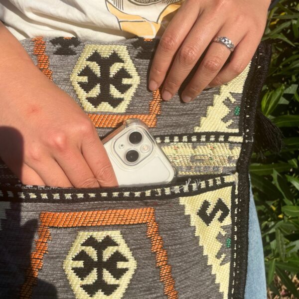 Pale Grey Kilim Messenger Festival Bag - Image 3