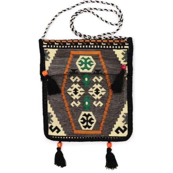 Pale Grey Kilim Messenger Festival Bag - Image 4