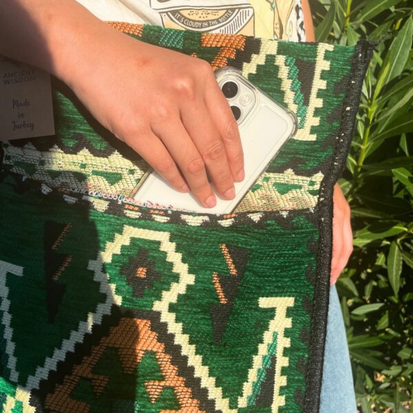 Emerald Green Kilim Messenger Festival Bag - Image 2