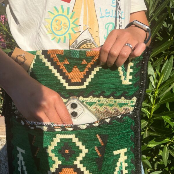 Emerald Green Kilim Messenger Festival Bag - Image 3
