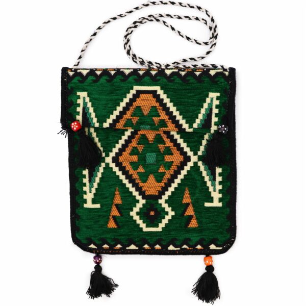 Emerald Green Kilim Messenger Festival Bag - Image 5