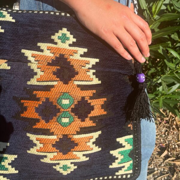Dark Navy Kilim Messenger Festival Bag - Image 2