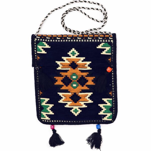 Dark Navy Kilim Messenger Festival Bag - Image 4