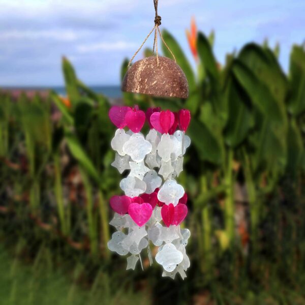 Coconut & Capiz Windchimes - Pink and White Mix Shapes - 35cm - Image 2