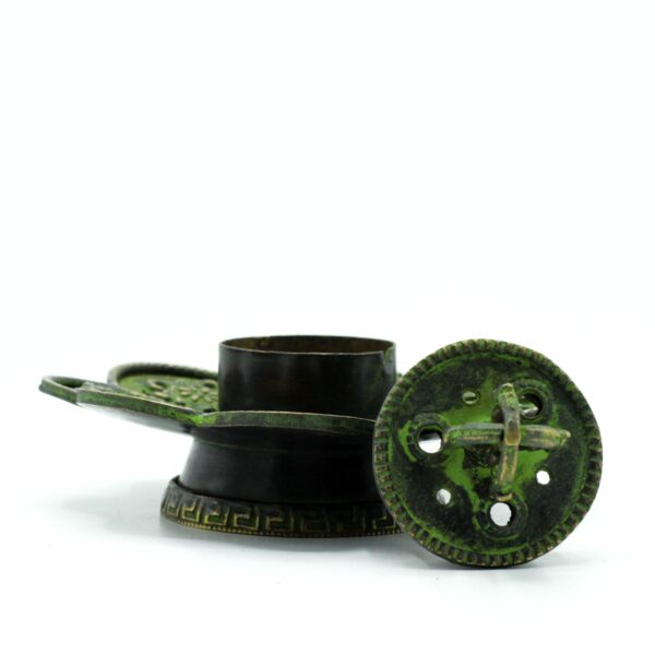 Brass Verdigris Tibetan Cone & Incense Holder - Eight Symbols - Image 2
