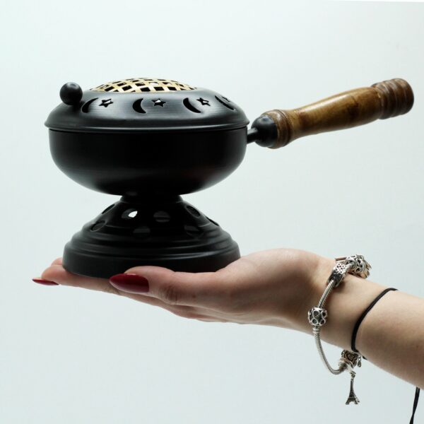Large Iron Censer on Stand Incense Burner - Gold detail - Image 3