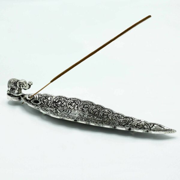Polished Aluminium Elephant Long Incense Holder 20cm - Image 2
