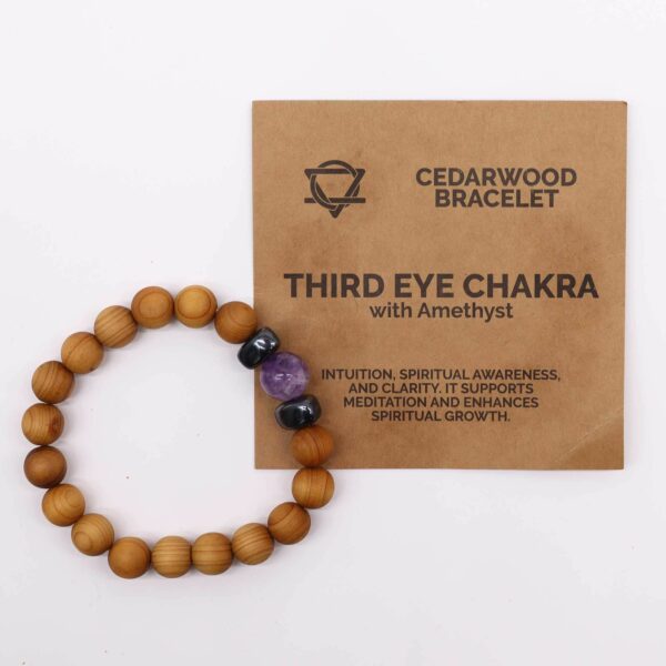 Cedarwood Third Eye Chakra Bangle with Amethyst - Image 2