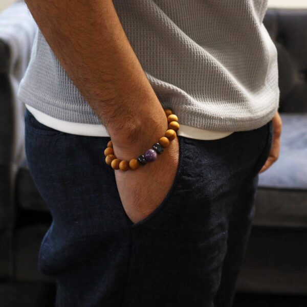 Cedarwood Third Eye Chakra Bangle with Amethyst - Image 3