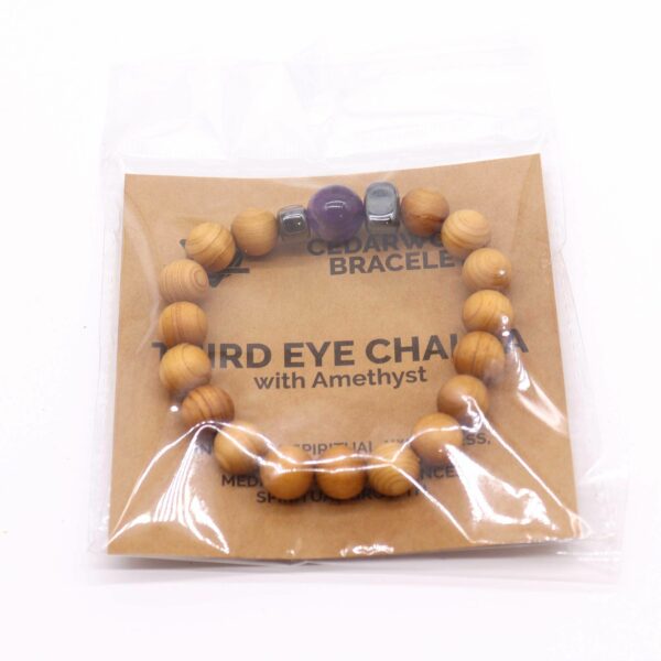 Cedarwood Third Eye Chakra Bangle with Amethyst - Image 4