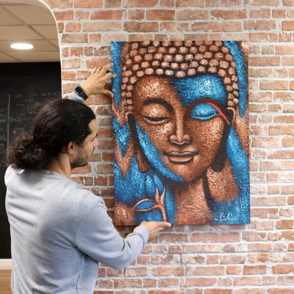 Buddha Painting - Silver & Rose Gold Flower 75x55cm - Image 3