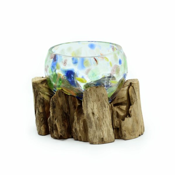 Molten Coloured Glass on Wood - Small Bowl - Image 2