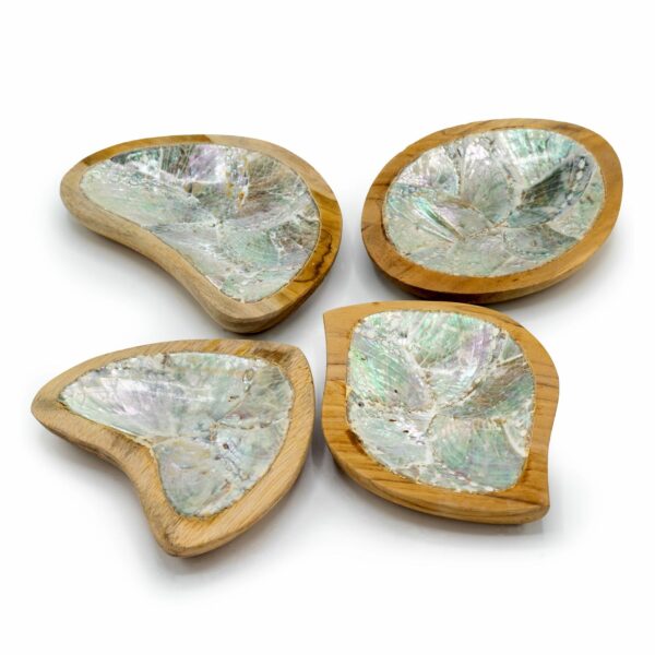 Set of 4 Teak Mini Bowls with Shell Decor (assorted) - Image 2