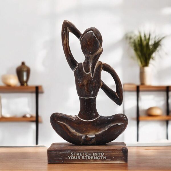 Wooden Yoga Lady - Antique - Cow Face Pose - "Stretch into Your Strength" - Image 3