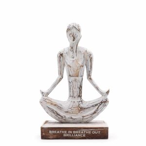 Wooden Yoga Lady - Whitewash - Easy Pose - "Breathe in Breathe out Brilliance"