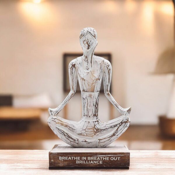 Wooden Yoga Lady - Whitewash - Easy Pose - "Breathe in Breathe out Brilliance" - Image 3