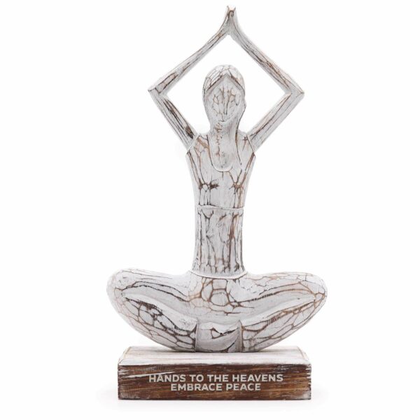 Wooden Yoga Lady - Whitewash - Hands Up Pose - "Hands to the Heavens Embrace Peace"