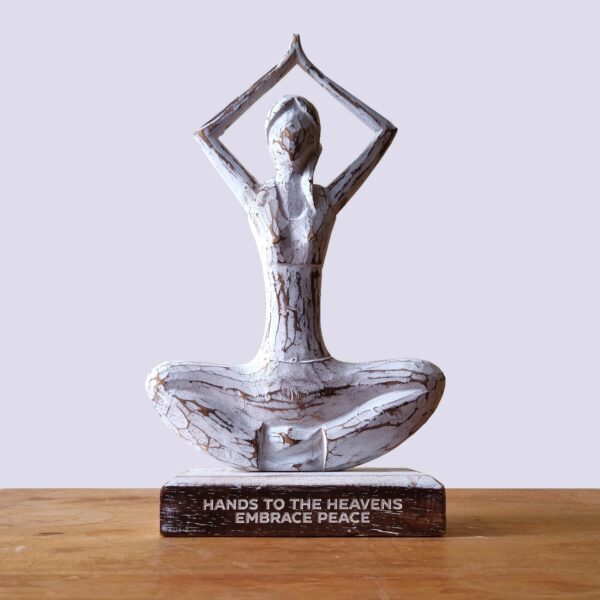 Wooden Yoga Lady - Whitewash - Hands Up Pose - "Hands to the Heavens Embrace Peace" - Image 2