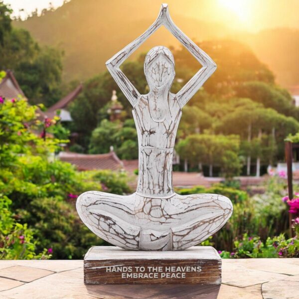 Wooden Yoga Lady - Whitewash - Hands Up Pose - "Hands to the Heavens Embrace Peace" - Image 3