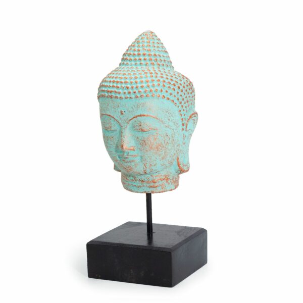 Stillness Buddha Head on Stand - Green Copper - Image 3