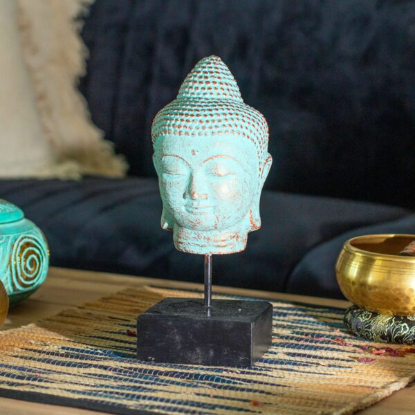 Stillness Buddha Head on Stand - Green Copper - Image 5