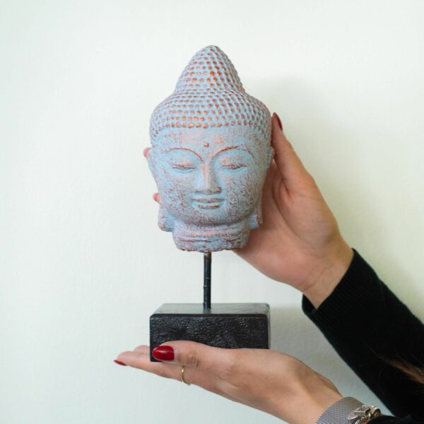 Stillness Buddha Head on Stand - Blue Copper - Image 4