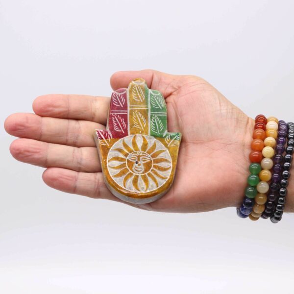 Soapstone Hamsa Incense Holder - Sun Face - Image 3