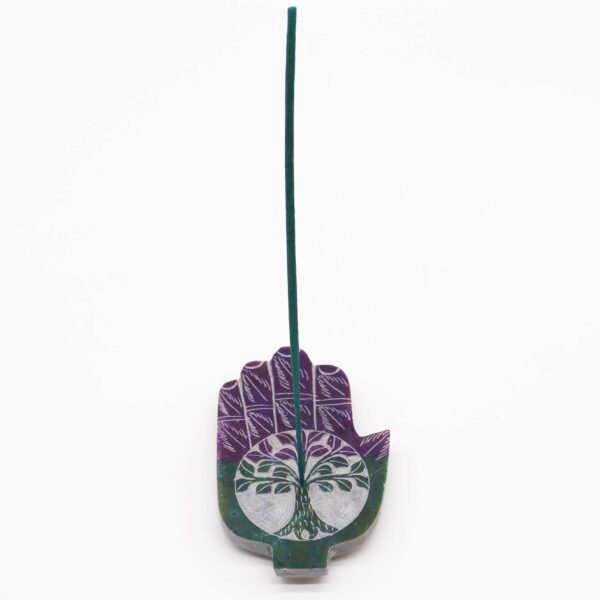 Soapstone Med Hamsa Incense Holder - Tree of Life - Image 2