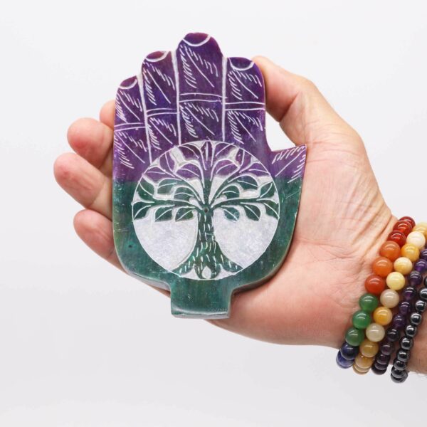 Soapstone Med Hamsa Incense Holder - Tree of Life - Image 3