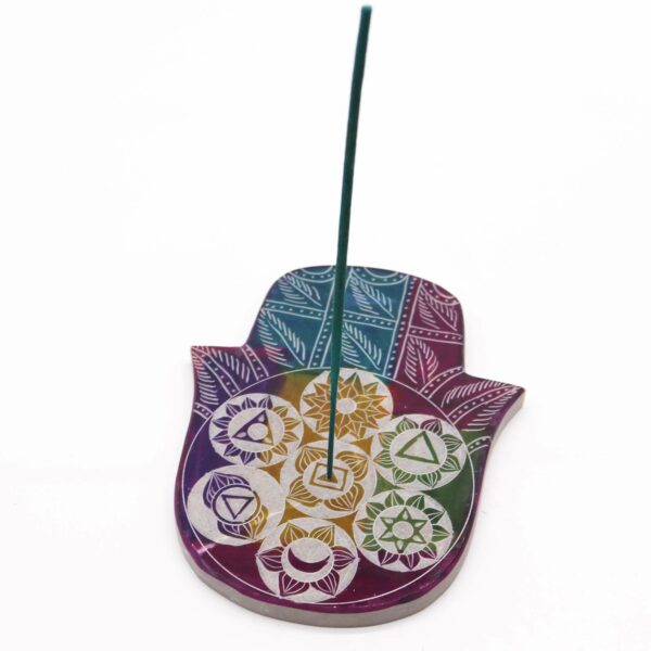 Soapstone Lrg Hamsa Incense Holder - 7 Chakra - Image 2