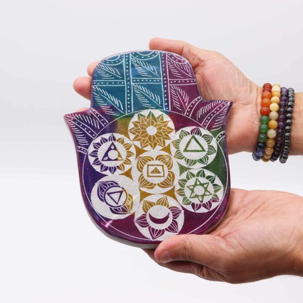 Soapstone Lrg Hamsa Incense Holder - 7 Chakra - Image 3