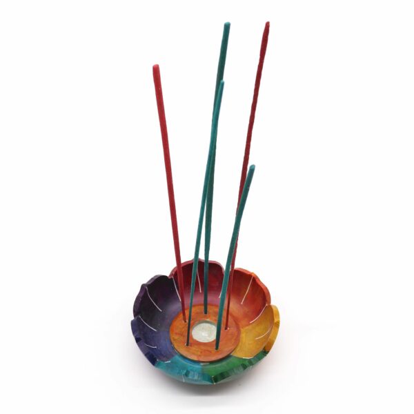 Soapstone Lotus Flower Incense Holder - Chakra Colours - Image 2