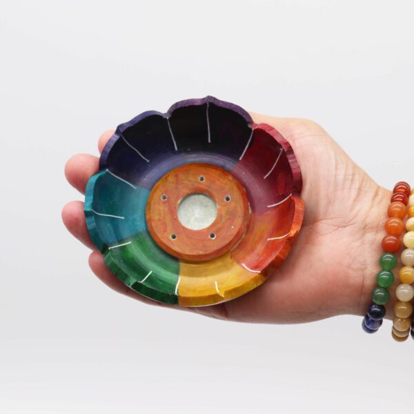 Soapstone Lotus Flower Incense Holder - Chakra Colours - Image 3