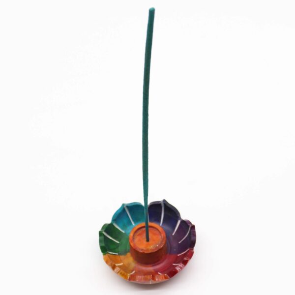 Soapstone Small Lotus Flower Incense Holder - Chakra Colours - Image 2