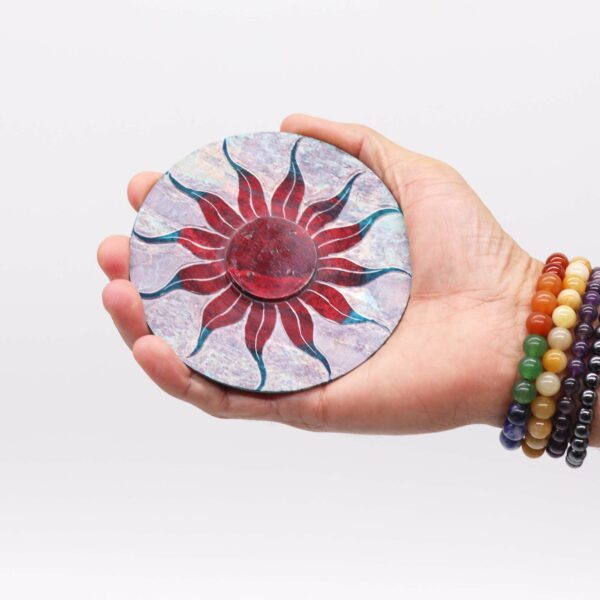 Soapstone Disc Incense Holder - Sun Flower (5 stick holder) - Image 3