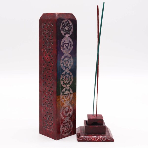 Soapstone Square Tower Incense Holder - 7 Charkras - Image 2