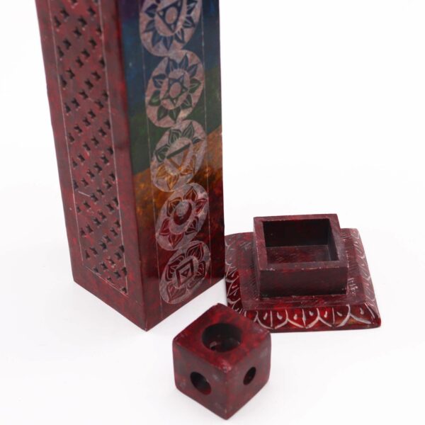 Soapstone Square Tower Incense Holder - 7 Charkras - Image 3