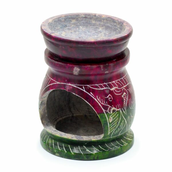 Small Coloured Soapstone Oil Burner 8cm - Om & Elephant - Image 2