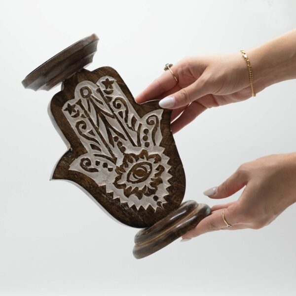Mango Wood Candle Stand - Hamsa - Large - Image 4