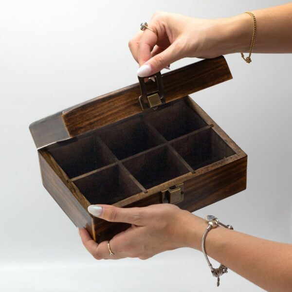 Mango Carved Tea Box - (6 compartments) - Image 5