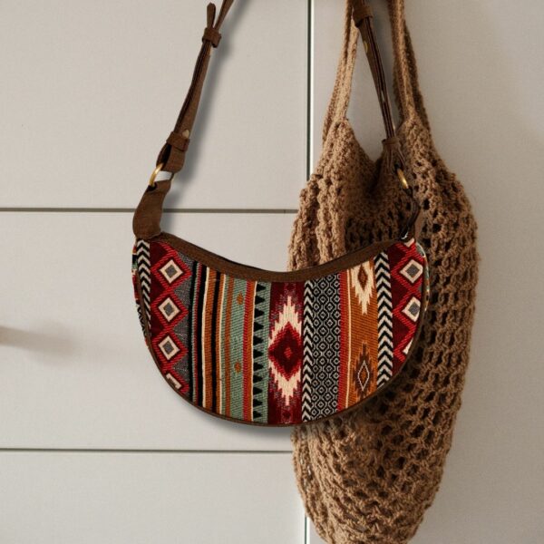 Jacquard Hobo Bag - Rich Browns (brown strap) - Image 2