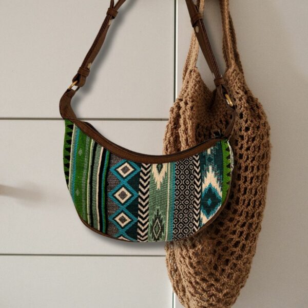 Jacquard Hobo Bag - Bold Greens (brown strap) - Image 2