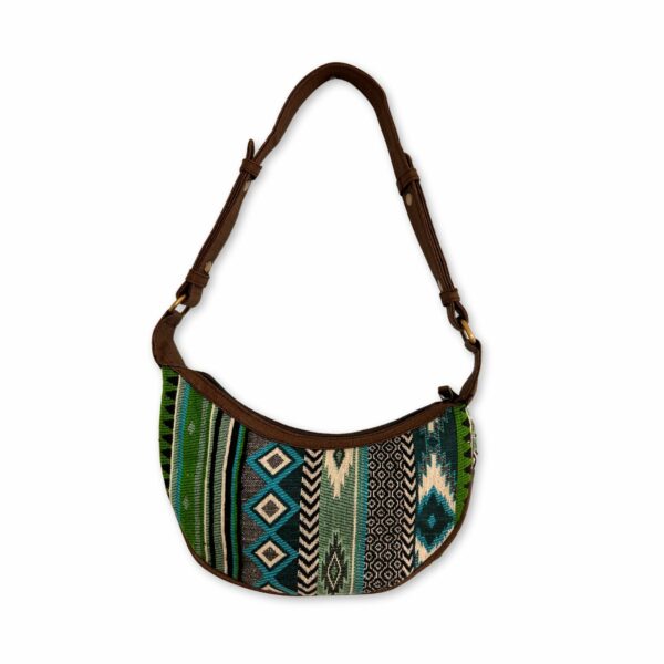 Jacquard Hobo Bag - Bold Greens (brown strap) - Image 3