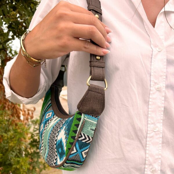 Jacquard Hobo Bag - Bold Greens (brown strap) - Image 4