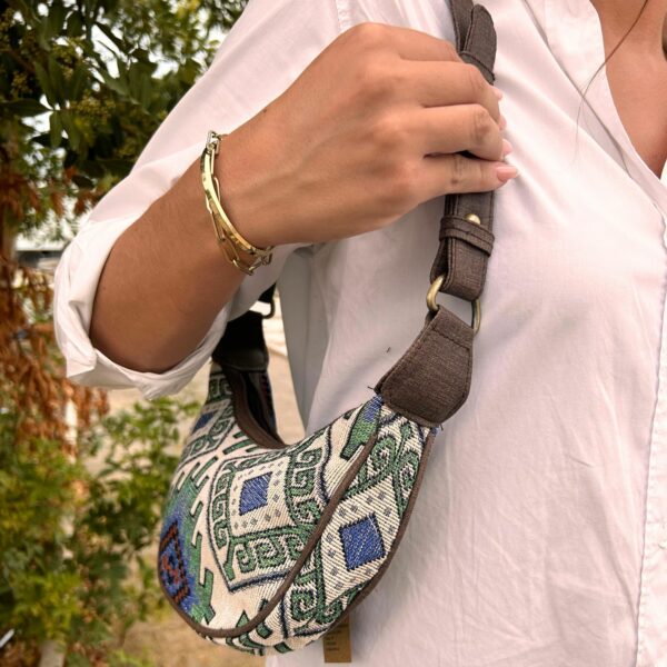 Jacquard Hobo Bag - Geo-Geen (brown strap) - Image 4