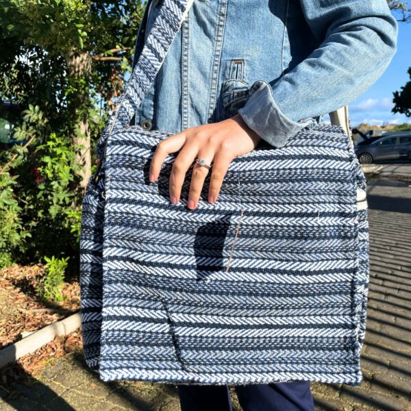 Soft Banjar Laptop Bag - Blue Strips - Image 3