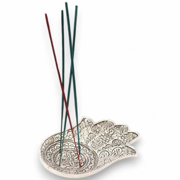 Polished Aluminium  Lrg Hamsa  Incense Holder - Image 2