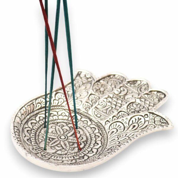 Polished Aluminium  Lrg Hamsa  Incense Holder - Image 3